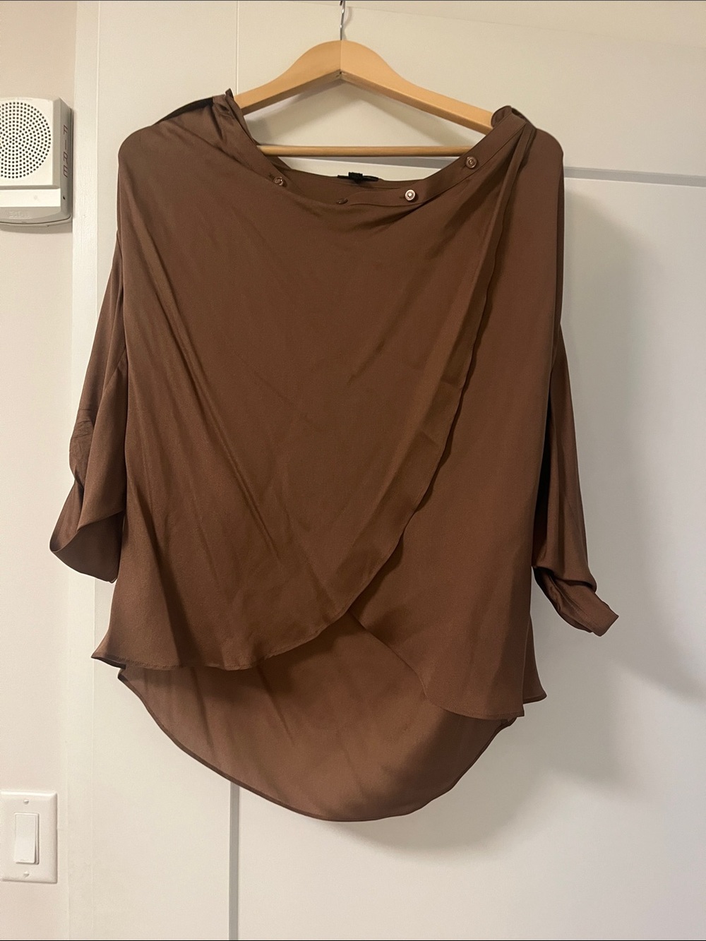 Escada Brown Draped Button-Neck Blouse